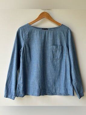 J Crew Mercantile Chambray Popover Shirt Long Sleeve Blue Women’s Size Medium